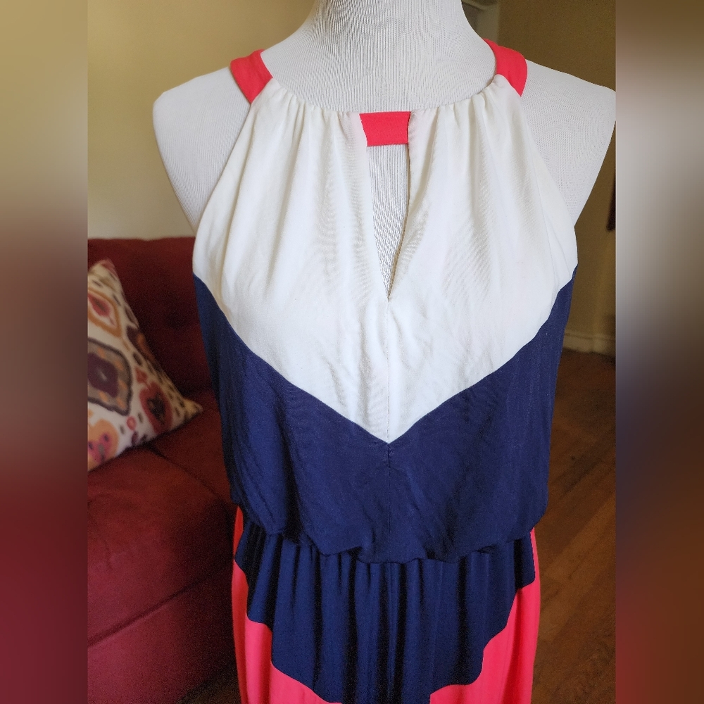 Vince Camuto White and Blue Sleeveless Halter Sundress - Picture 2 of 6